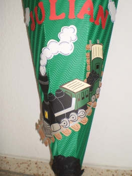 Handgefertigte Schultüte / Zuckertüte - " Lok " - 70cm - 6-eckig